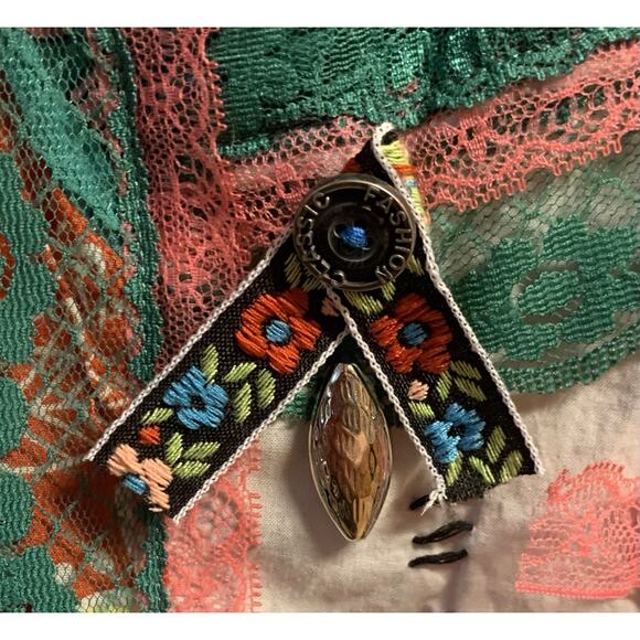 Farinelli Dress Juniors Small Eclectic w/ Spaghetti Straps Colorful Lace & Charm - Picture 4 of 11